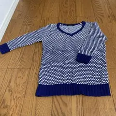 AZUL by moussy ネイビー ホワイト Vネックニット