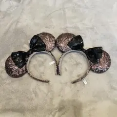 ディズニー　ミニー　スパンコール　カチューシャ　ブラウン　ペア　2個セット