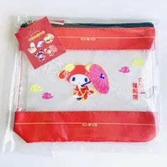 マイメロディ 中華ロリータ サンキューマート クリアフラットポーチ 赤 レッド