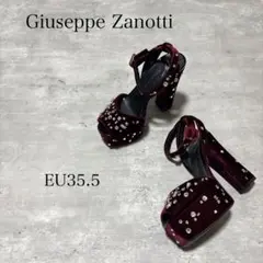 美品 Giuseppe Zanotti ビジュー ベロア ヒール サンダル