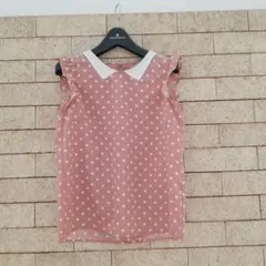 ピンクドットフリルブラウス