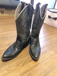 USA製ダンポストリザードブラックレザーウエスタンブーツ