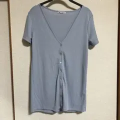ZARA ライトブルー Vネック 半袖カーディガン