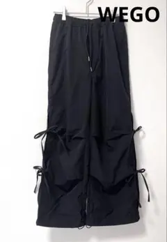 新品　WEGO 脇リボン付き裾絞り　シャカシャカパンツ　ナイロンパンツ　ブラック