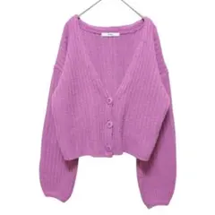 1379 【グレイル】 リブ編みVネックニットカーディガン　ショート丈　長袖