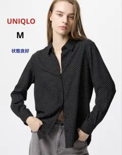 UNIQLOレーヨンブラウス /プリントMブラック　イージーケア