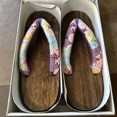 未使用 花柄鼻緒 桐下駄