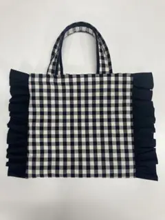 ギンガムチェック フリルトートバッグ