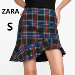 美品 ZARA S チェック タータンチェック アシンメトリースカート