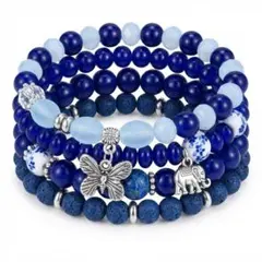 ビーズ ブレスレット 4連 セット ブルー系 アクセサリー