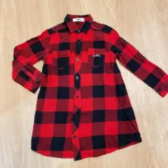 美品 xg girl 赤黒チェック柄長袖シャツワンピ120