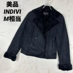 【美品】INDIVI フェイクムートン風ボアジャケット ダブルボタン 黒 M相当