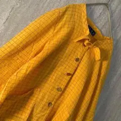 ヴィンテージ ブラウス リボン チェック 刺繍 レトロ ガーリー オレンジ