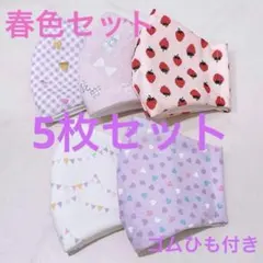 【5枚セット】キッズ ハンドメイド マスク 春色 匿名配送 ゴムひも付き