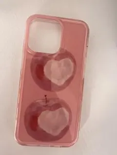 iPhone13pro用ケース ハートりんご柄 ピンク