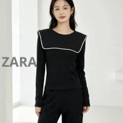 ZARA ザラ ビッグカラー　セーラーカラー　リブ ニット カットソー 異素材のサムネイル