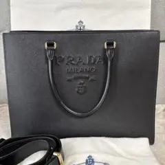 【ほぼ新品】プラダ サフィアーノレザー ハンドバック ブラックショルダーバック