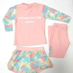ピンク×カラフル 長袖 ラッシュガード 3点セット 120　女の子