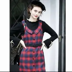 an another angles 衿付チェックストレートジャンスカ レッド