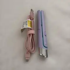 パープル ストレートヘアアイロンミニ USB充電ケーブル付き