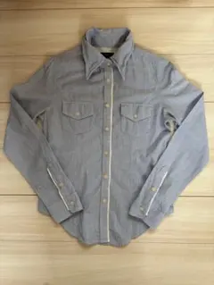 長袖ストライプシャツフロントポケット付き