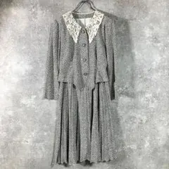 ロングワンピース　花柄　レトロ　ビンテージ　レース　プリーツスカート　レイヤード