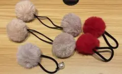 ピンクボンボンヘアゴム/赤ボンボンヘアゴムセット