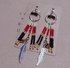 ネイティブ系フェザーイヤリング ♡ノンホールピアス/ピアス