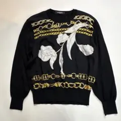 美品 レオナール LEONARD FASHION ニット セーター ハイネック ウール シルク 総柄 花柄 レディース トップス LL ブラック LEONARD - レオナール LEONARD FASHION ニット セーター ハイネック