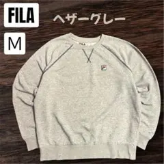 アメリカ古着 FILA グレー M スウェット トレーナー 無地 刺繍 ペンキ汚