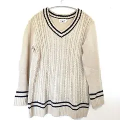 HEART MARKET ベージュ Vネック セーター　ライン入り　ケーブル編み