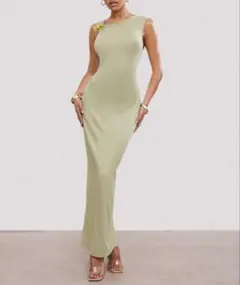 ライトグリーン タイトフィット キャミワンピース