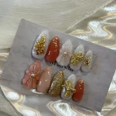 【現品即発送】成人式ネイルチップ ロング 前撮りネイルチップ ぷっくりお花 人気のサムネイル