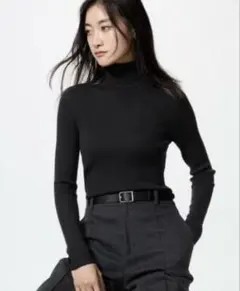 GU リブタートルネックセーター ブラック　黒