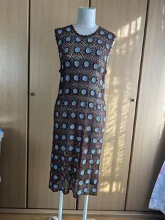 ロングワンピース アラベスク ノースリーブ スリット ジャガード M 灰 