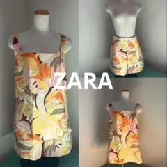 ZARAザラzaraイエローフローラルセットアップタンクトップショートパンツS