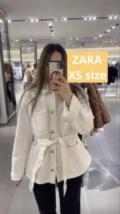 Zaraホワイト ベルト付きデニムジャケット