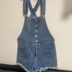 デニムブルー ボタン付きオーバーオール