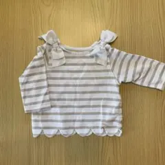 petit main ラメボーダー リボンカットソー80センチ