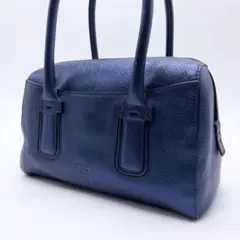 激レア✨ ヒロフ　ハンドバッグ ペブルレザー シボ革 メタリックブルーのサムネイル