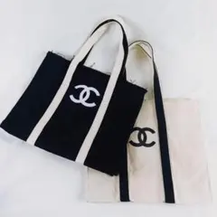 CHANEL キャンバス トートバッグ 黒白セット
