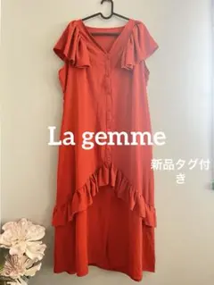 ラジエム ロング ワンピース フリル ノースリーブ オレンジ La gemme