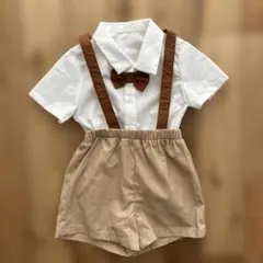 美品ベビー70-80セレモニースーツ ボウタイ サスペンダー付き蝶ネクタイ