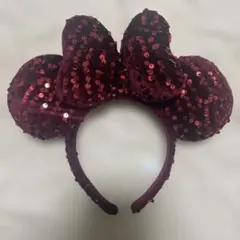 ディズニー スパンコール カチューシャ　赤 レッド ワインレッド