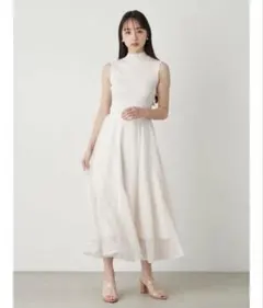 SNIDEL ニットドッキングシアーワンピース ベージュ ロング フレア 上品