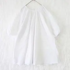 ジュノア ブラウス パフスリーブ ギャザー チュニック 体型カバー 美品 白 Mのサムネイル