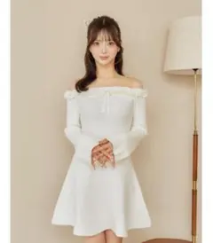 Darich オフショルダーフリルニットミニワンピース
