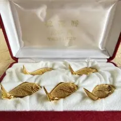 【未使用】 鯛　箸置き 5個セット ケース付き　PG24K 金メッキ