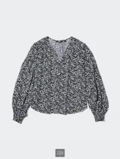 ユニクロ　プリントVネックブラウス　長袖花柄