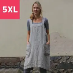 エプロン 大きいサイズ 5XL かぶるだけ ポケット 大人 おしゃれ カフェ 灰